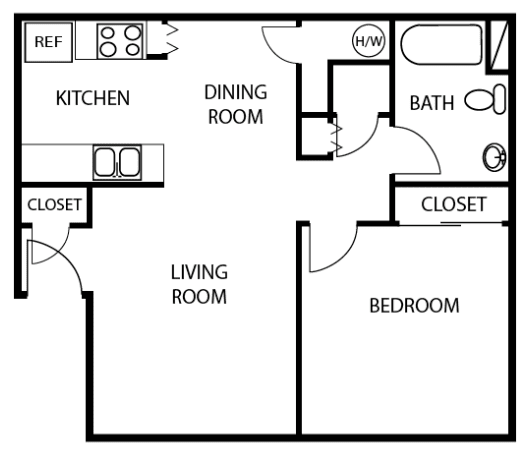 Floor Plan  1X1 floor plans at VIZCAYA APARTMENTS, SANTA MARIA, CA