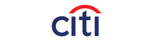 the citi logo on a black background with a red white and blue