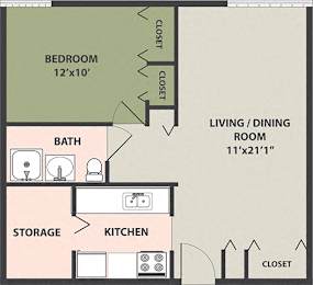  Floor Plan 1-Bedroom, 1-Bath