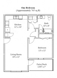 1 bed 1 bath Up to 765 Sq.Ft. Floor Plan at Deer Valley Villas Apartments, Silvis, Illinois