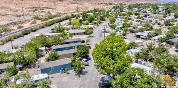 A small town with a lot of trees and buildings.