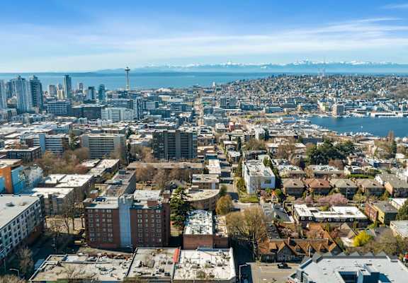 a view of the city from above