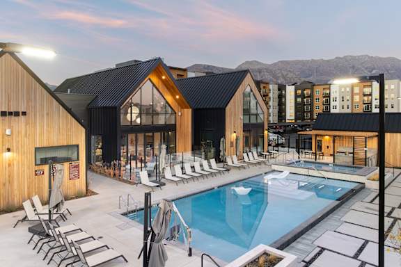 Clear blue pool at Solhavn Apartments, American Fork, UT