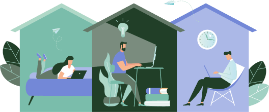 Three people are working in separate rooms with laptops.at Penny Green Apartments, St Neots, WINTRINGHAM, PE19 0AJ