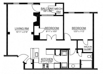  Floor Plan B1 2 Bed 1 Bath