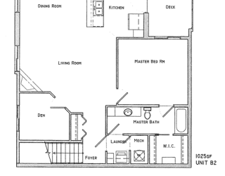 Bemis one bedroom one bathroom floor plan with den at Villas of Omaha at Butler Ridge