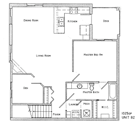 Bemis one bedroom one bathroom floor plan with den at Villas of Omaha at Butler Ridge