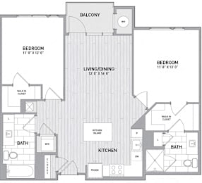 2 BED 2 BATH Floor Plan at Indigo 301 Apartments, King of Prussia, PA, 19406