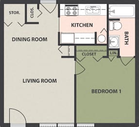  Floor Plan 1-Bedroom, 1-Bath