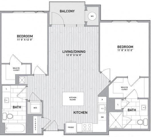 2 BED 2 BATH Floor Plan at Indigo 301 Apartments, King of Prussia, PA, 19406