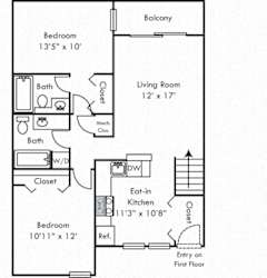 The Cypress. 2 bedroom apartment. Kitchen with bartop open to living/dinning room. 2 full bathroom. large closets. Patio/balcony.