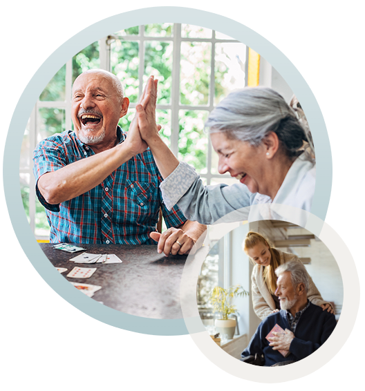 a man and a woman giving each other a high five