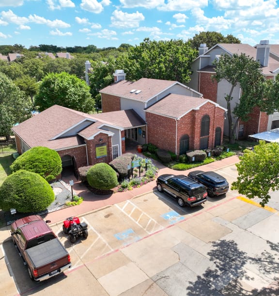 Aerial view of the property at Foxborough Apartments, Irving, TX