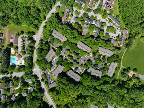 A drone view at Poplar Glen Apartments, Columbia, Maryland.