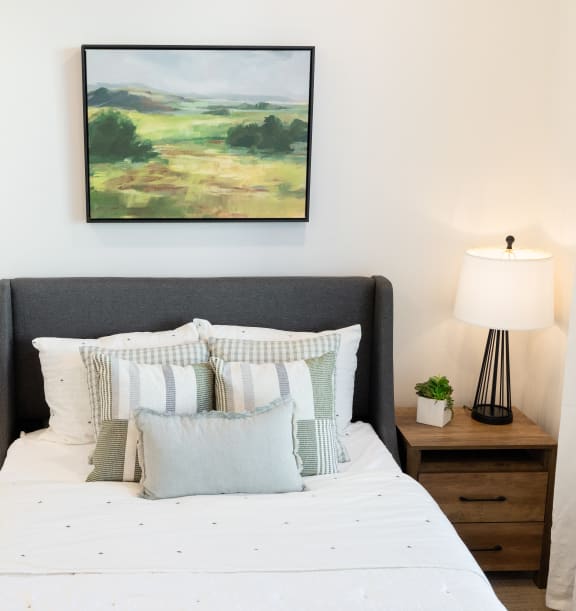 Master Bedroom with Ceiling Fan at Ridge View Apartments, Cheyenne, WY