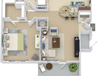 San Sebastian 3D. 1 bedroom apartment. Kitchen with bartop open to living room. 1 full bathroom. Walk-in closet. Patio/balcony. External storage.