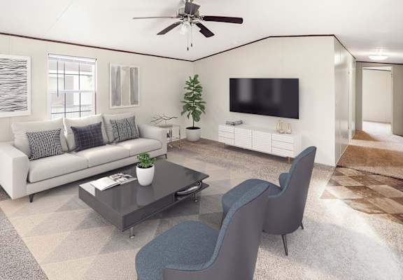 a living room filled with furniture and a flat screen tv
