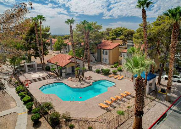Pool Aerial View at Sunset Cove Apartments, Las Vegas, NV, 89142