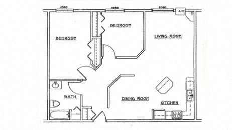  Floor Plan Two Bedroom One Bathroom