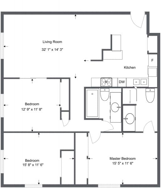 Renovated 3 Bedroom 2 bath 1384 Sq. Ft Floor Plans at Old Green Apartments, Ohio