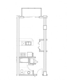 Replenish&#x2013; 0 Bedroom 1 Bath Floor Plan Layout &#x2013; 435 Square Feet
