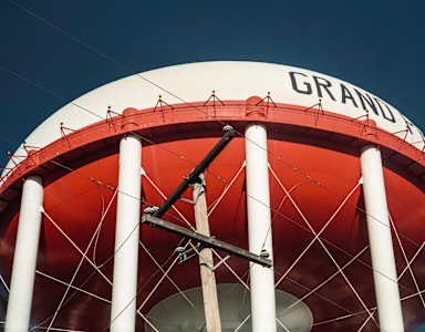 A large white dome structure with the word "GRAND" written on it.