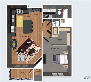 Bedford one bedroom one bathroom floor plan at The Flats at 84