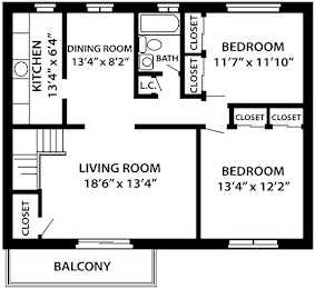 The Edgebrook 2 bedroom, 1 bathroom floor plan at Troy Hills Village in Parsippany, NJ,07054