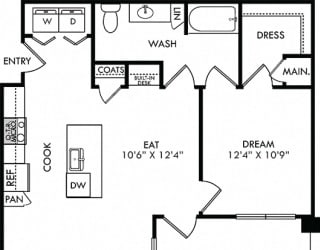 The Tyler. 1 bedroom apartment. Kitchen with island open to living/dinning rooms. 1 full bathroom. Walk-in closet. Patio/balcony.