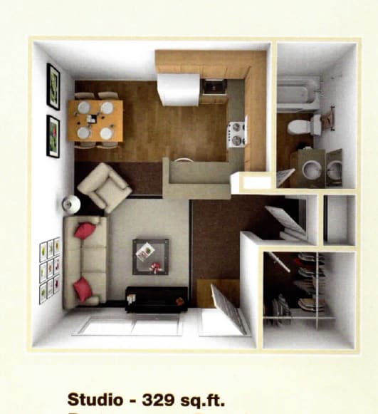 STUDIO Floor Plan at 215 Bayview Apartments, California