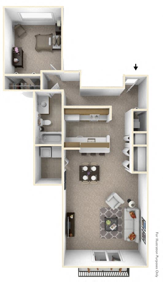 1-Bed/1-Bath, Muscari Floor Plan at Portsmouth Apartments, Novi, 48377