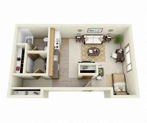 3D Floorplan of a studio at Overlook at the Willamette, Milwaukie ?