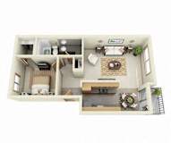 3D Floorplan for a 1 bedroom floor plan at Overlook at the Willamette, Oregon ?