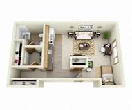 3D Floorplan of a studio at Overlook at the Willamette, Milwaukie ?