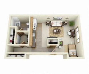 3D Floorplan of a studio at Overlook at the Willamette, Milwaukie ?