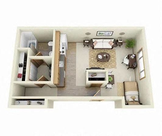3D Floorplan of a studio at Overlook at the Willamette, Milwaukie ?