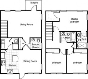 3bedroom 2.5bath 2D towhnome floorplan_Northpark at Scott Carver Apartments Miami, FL