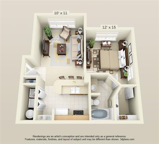 Floor Plan  One Bedroom One Bath Floor Plan at Villa Valencia Apartments, Orlando, FL