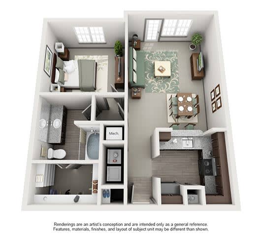 Floor Plan  The Estates at Johns Creek Apartment Homes - 1 Bedroom 1 Bath Apartment
