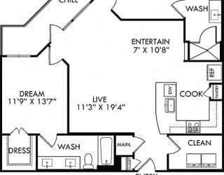The Cardinal. 2 bedroom apartment. Kitchen with bartop open to living/dinning room. 2 full bathroom, double vanity in master, shower in guest. Walk-in closets. Patio.