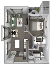Quinn Crossing - Blue Ridge - 1 bedroom - 1 bath - 3D floor plan