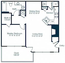 Elan at Mallard Creek A2 Floor Plan 1 Bedroom 1 Bath