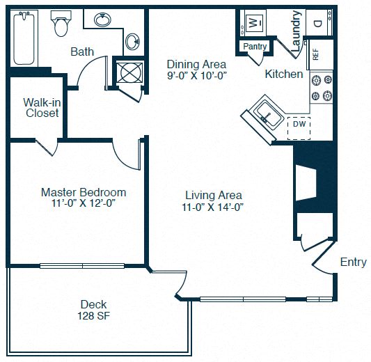 Floor Plan  Elan at Mallard Creek A2 Floor Plan 1 Bedroom 1 Bath