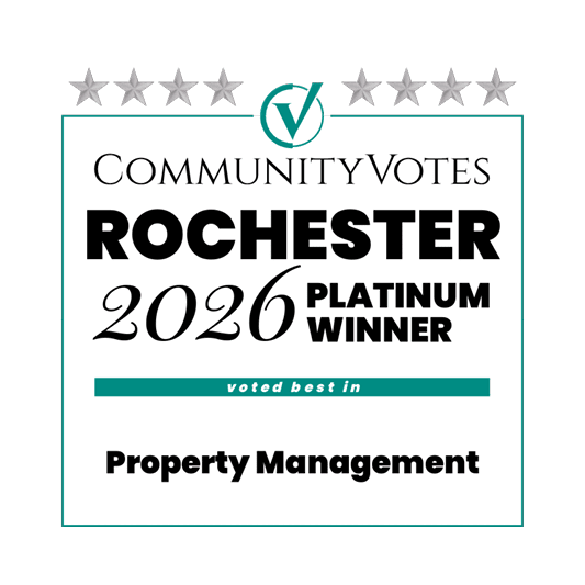 A platinum award badge for Rochester in the category of Property Management.