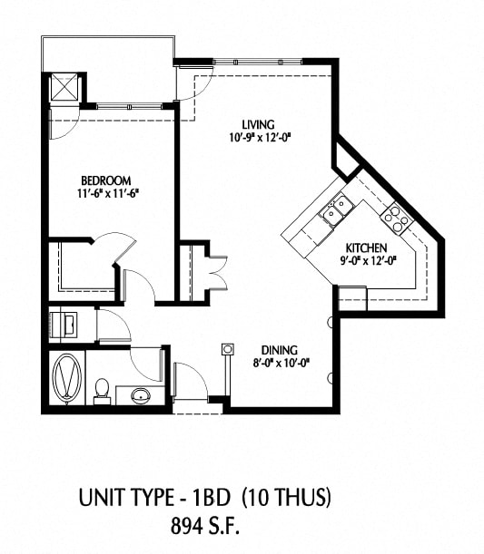One Bedroom_Floor Plan at 808 Berry Place, Saint Paul