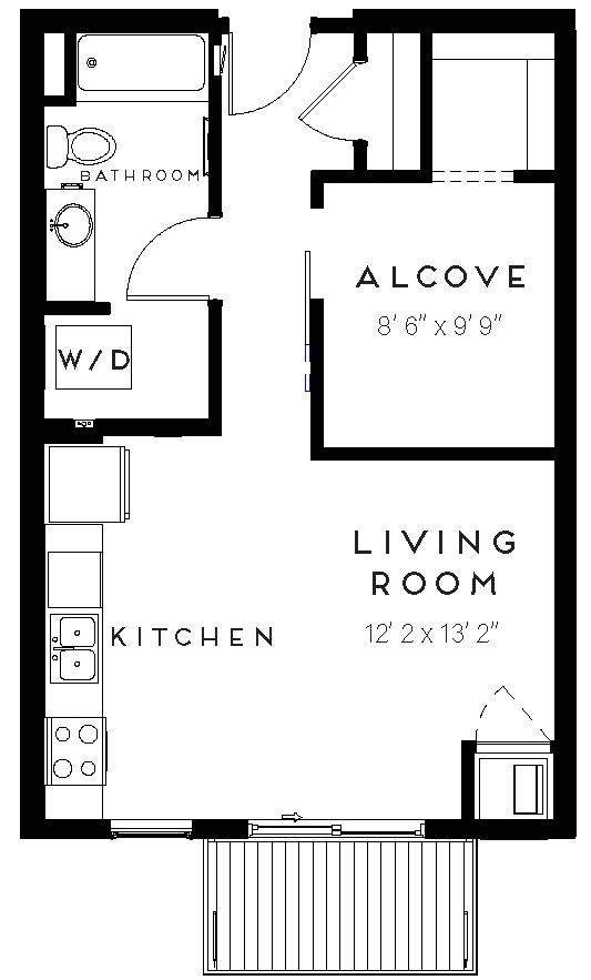 1 Bed 1 Bath Floor Plan at The Maven on Broadway, Rochester