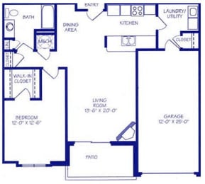 The Gulf II one bedroom one bathroom Floorplan at The Northbrook Apartment Homes