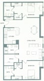 Two bedroom three bath apartment floor plan at Aventine Apartments, Hercules, California