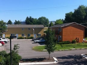 Parking lot and buildings