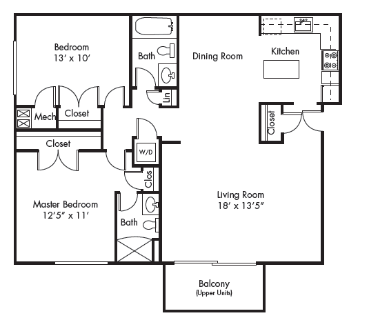 Floor Plan  2 Bedroom 2 Bath w/washer & dryer